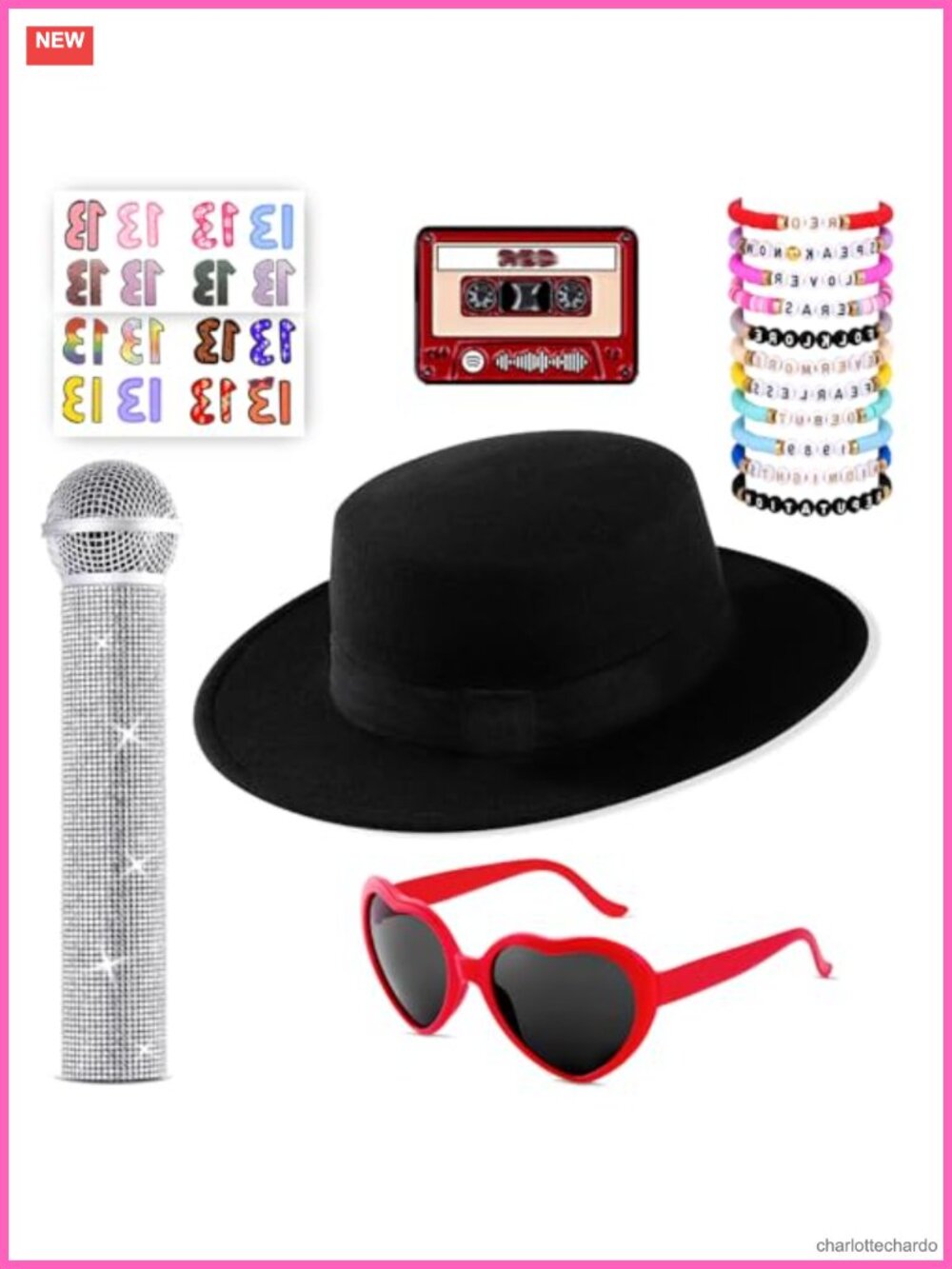 16 Pc Halloween Singer Costume Accessory Set Hat Sunglasses Bracelets Cosplay